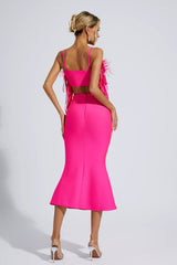 Carter Pink Feather Bandage Midi Dress - Catchall