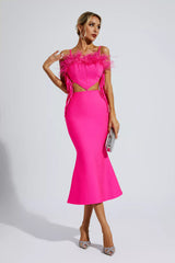 Carter Pink Feather Bandage Midi Dress - Catchall