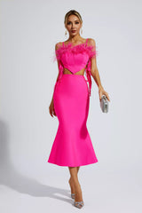 Carter Pink Feather Bandage Midi Dress - Catchall