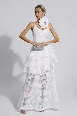 Cassandra White Cut Out Floral Maxi Dress
