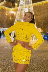 Cecelia Crystal Embellished Set-Yellow