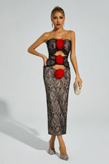 Chapman Apricot Rose Flower Cut Out Dress