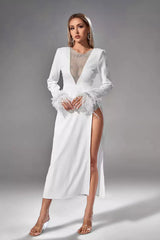 Charlee White Feather Diamante Dress - Catchall