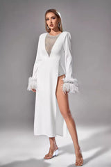 Charlee White Feather Diamante Dress - Catchall
