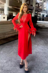 Charlee Red Feather Diamante Dress - Catchall
