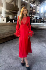 Charlee Red Feather Diamante Dress