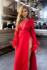 Charlee Red Feather Diamante Dress - Catchall