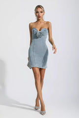Charleigh Denim Blue Flower Embellished Dress