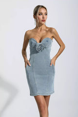 Charleigh Denim Blue Flower Embellished Dress