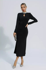 Christina Black Pearl Decorated Long Sleeve Dress