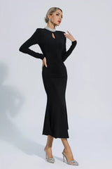 Christina Black Pearl Necklace Long Sleeve Dress