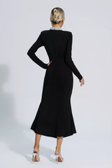 Christina Black Pearl Necklace Long Sleeve Dress