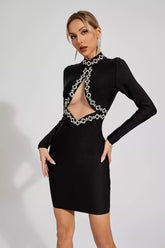 Clover Black Embellished Mesh Bandage Dress