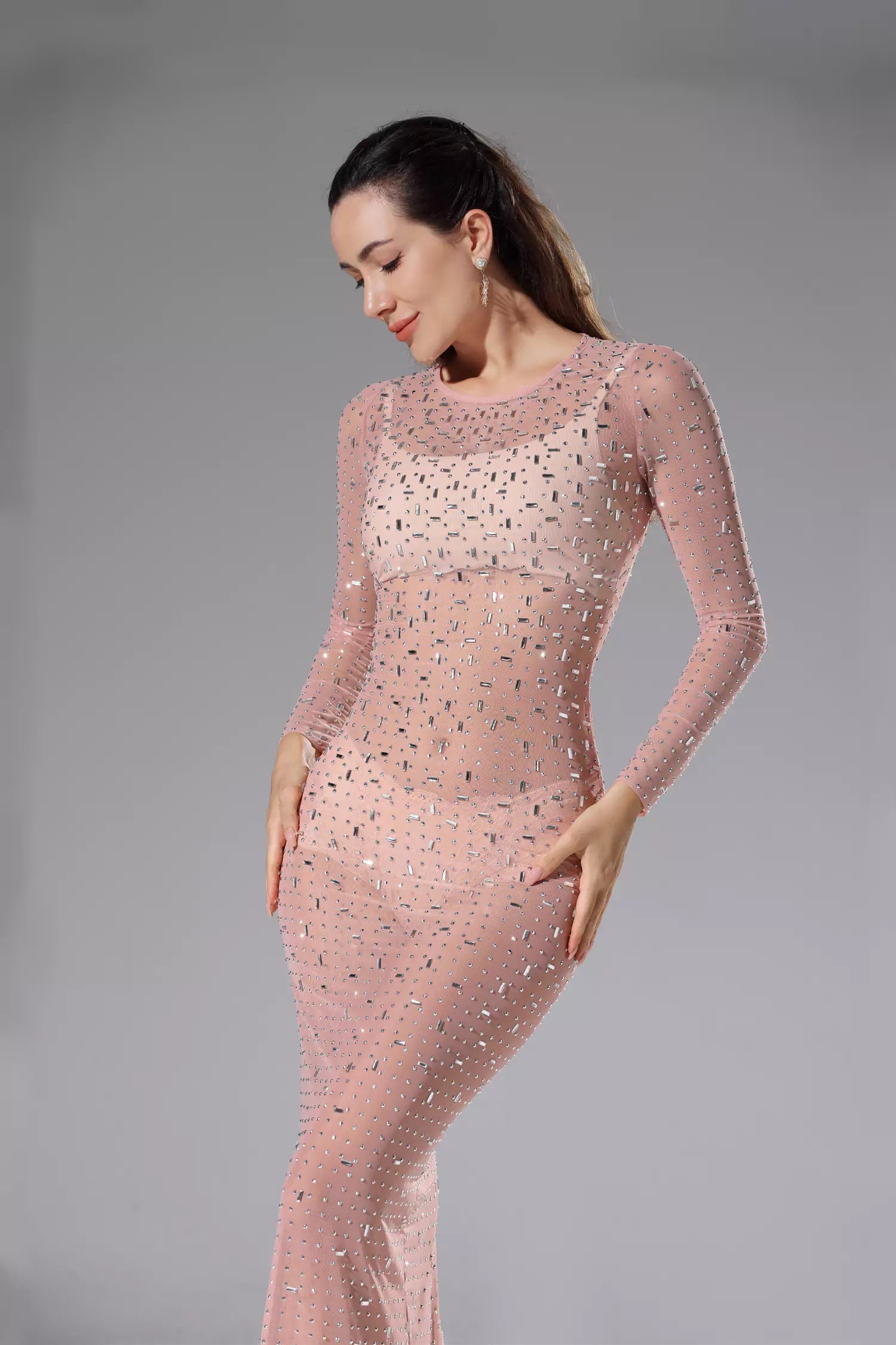 Collins Apricot Sheer Mesh Dress