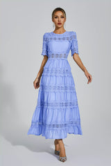Courtney Blue Cut Out Lace Maxi Dress