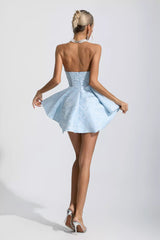 Daleyza Blue Lace Jacquard Bandeau Dress