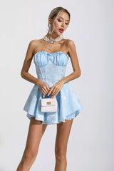 Daleyza Blue Lace Jacquard Bandeau Dress