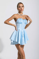 Daleyza Blue Lace Jacquard Bandeau Dress