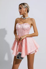 Daleyza Pink Lace Jacquard Bandeau Dress