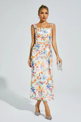 Debby Orange Flower Waist-cinching Dress