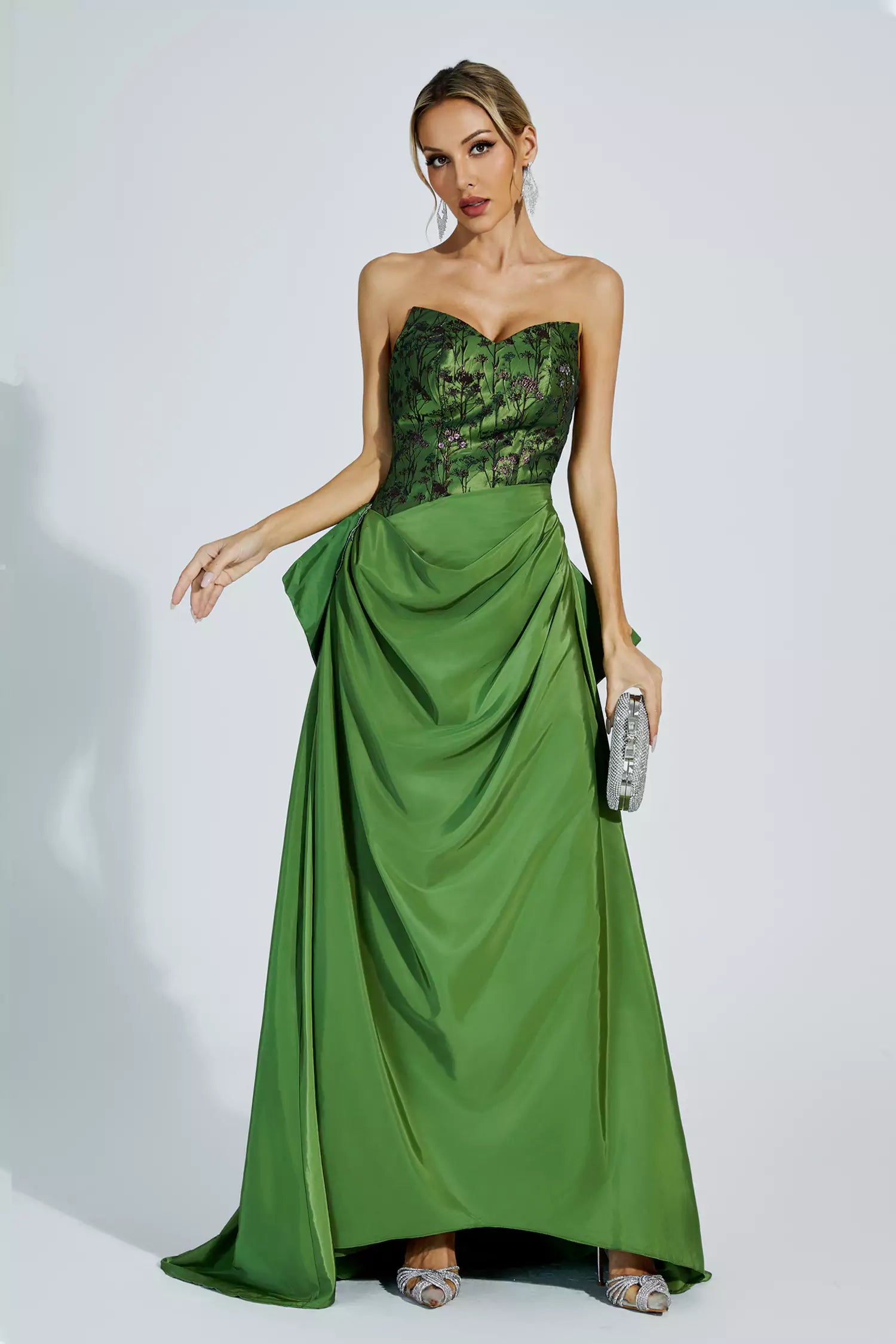 Dulce Green Ruched Off-shoulder Dress