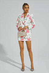 Electra White Rose Printed Blazer Set