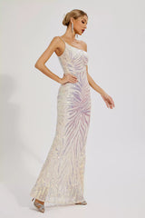 Elia Apricot Sequins One-shoulder Dress