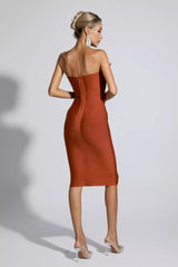 Elianna Dark Brown Feather Midi Dress