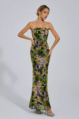 Elina Green Off-shoulder Sequin Dress