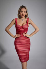 Ember Red Mesh Velvet Midi Dress - Catchall