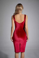 Ember Red Mesh Velvet Midi Dress - Catchall