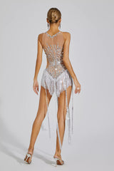 Emerald Silver Diamond Mini Fringe Dress