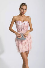 Evelyn Pink Tassel Tube Top Mini Dress