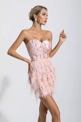 Evelyn Pink Tassel Tube Top Mini Dress