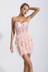 Evelyn Pink Tassel Tube Top Mini Dress