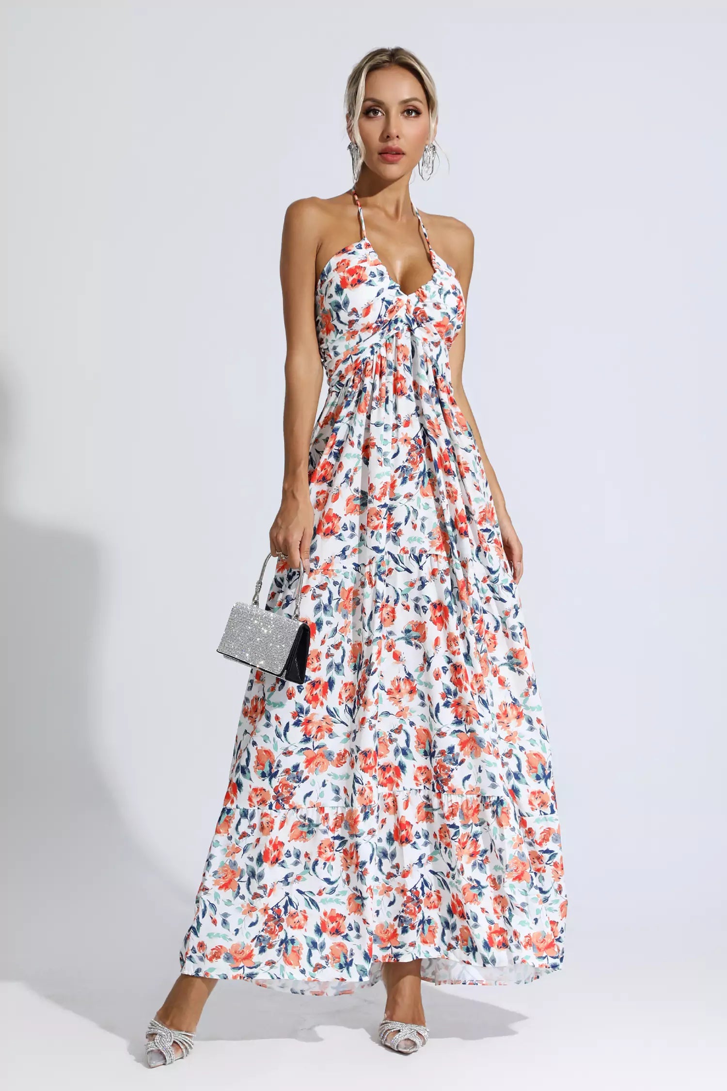 Frances Orange Floral Printed Maxi Dress