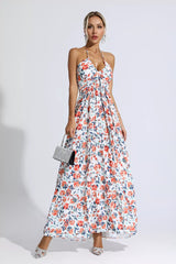 Frances Orange Floral Printed Maxi Dress