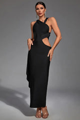 Freya Black Irregular Bandage Maxi Dress