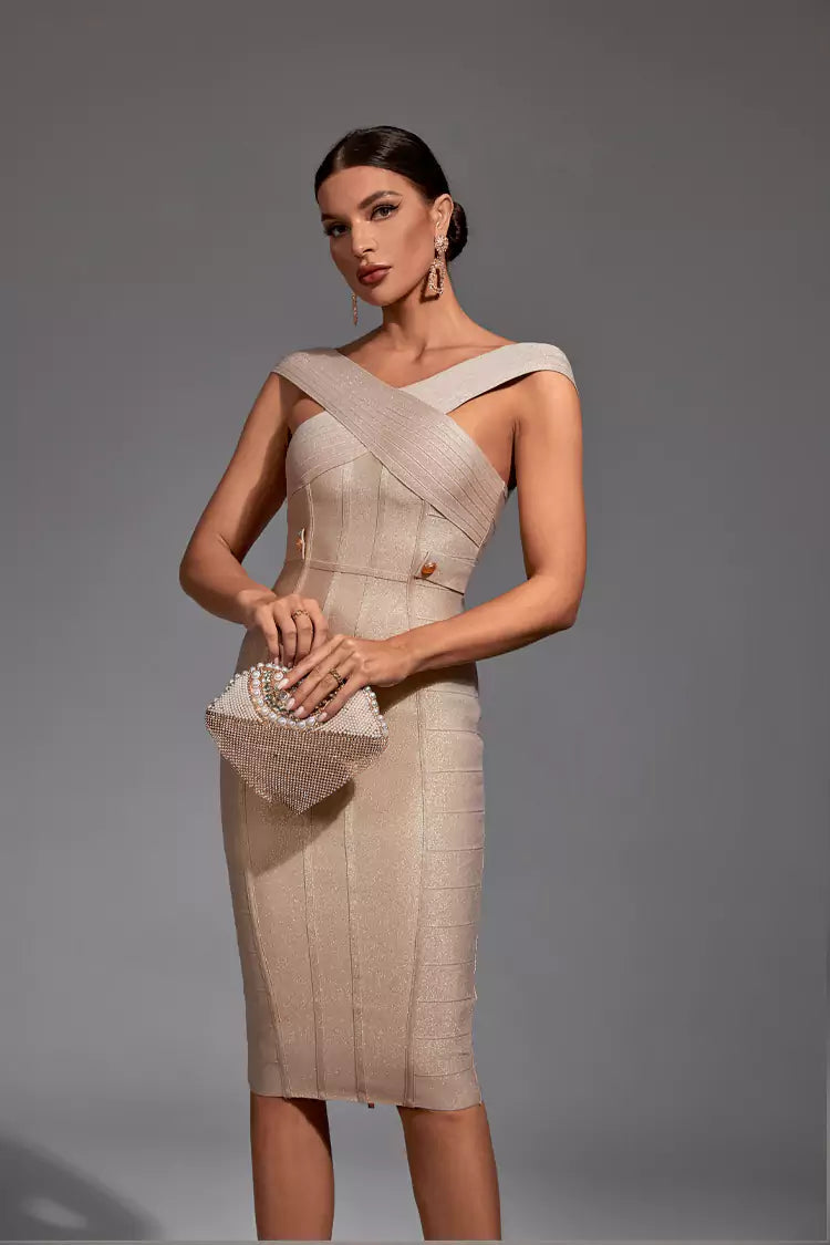 Hailey Gold Strapless Sequin Cross Dress - Catchall