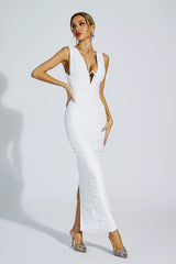 Hana White V-neck Bandage Dress
