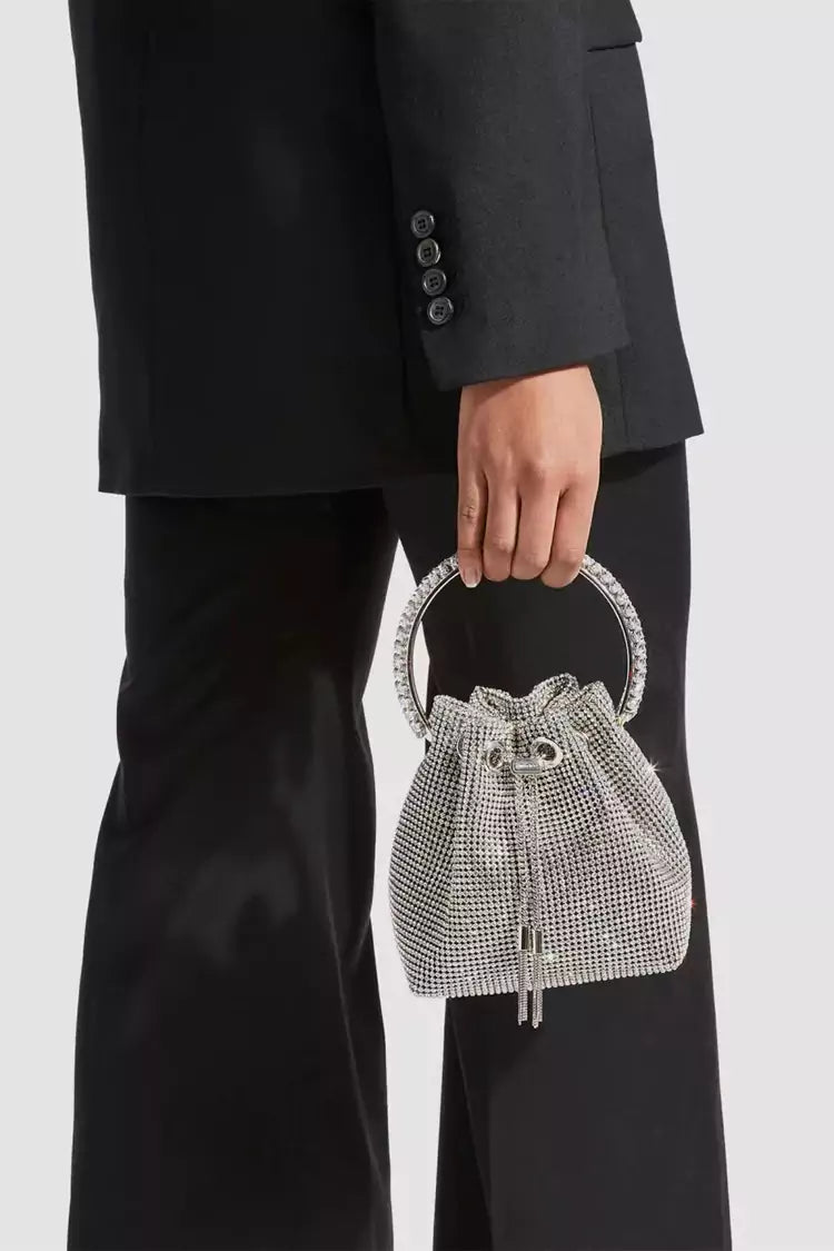 Harlow Silver Crystal Embellished Bucket Bag - Catchall