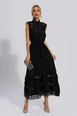 Kennedi Sleeveless Hollow Maxi Dress-Black
