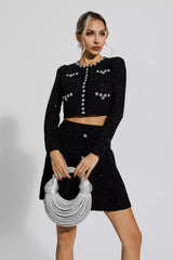 Lara Black Knitted Beads Embellished Set