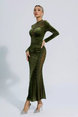 Laurel Green Mesh Long sleeve Maxi Dress