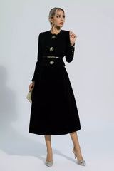 Lina Black Woolen Floral Blazer Set