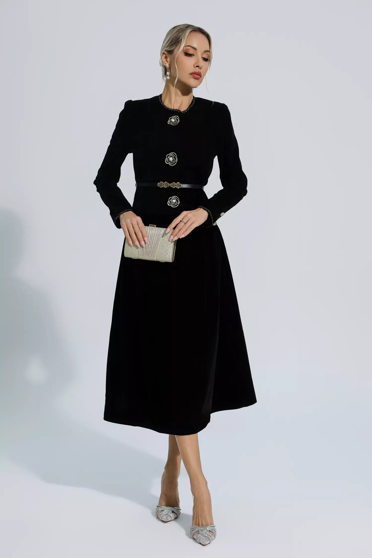 Lina Black Woolen Floral Blazer Set