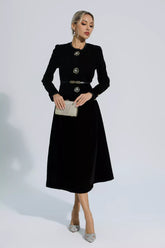Lina Black Woolen Floral Blazer Set
