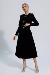 Lina Black Woolen Floral Blazer Set