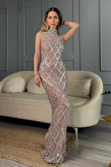 Louise Diamond Maxi Dress-Silver