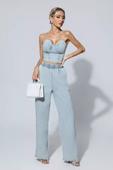 Marie Blue Denim Tube Top Set